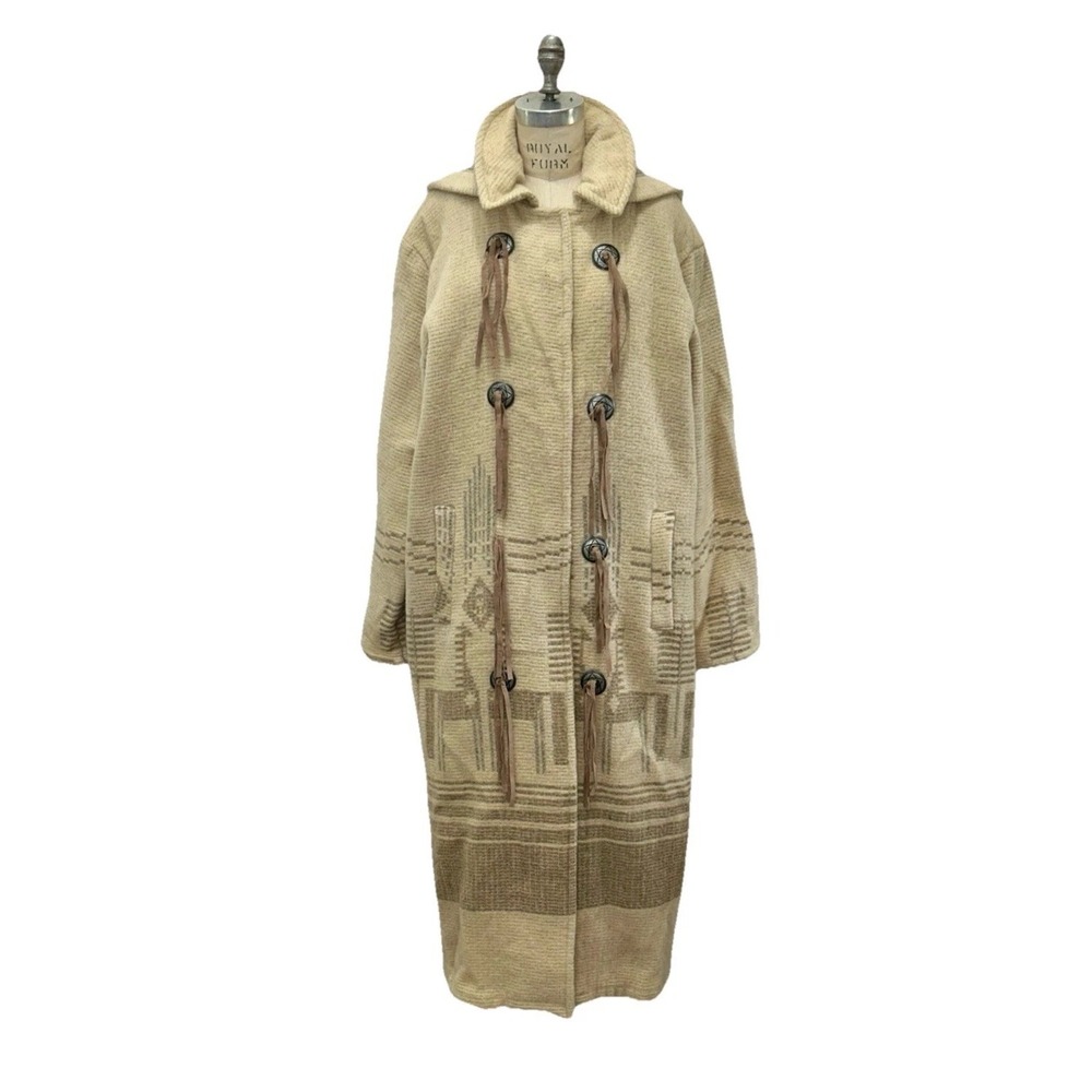 Vintage Woolrich Wool Mohair Long‎ Hooded Coat Leather Toggle Buttons USA Size S